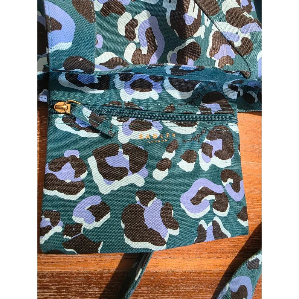 Radley London Canvas Tote Bag Teal Blue Leopard Print Walk On The Wild Side